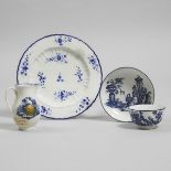 Caughley Blue Printed 'Mother and Child' Cream Jug and a Tea Bowl and Saucer, and a Painted 'Chantil