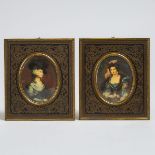 Pair of Portrait Miniatures: Hélène Fourment and Sarah Siddons, early 20th century, 5.7 x 4.9 in — 1