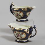 Pair of Worcester Blue Scale Ground Sauce Boats, c.1770, length 6.4 in — 16.2 cm (2 Pieces)