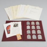 Cased Set of 12 Marc Chagall 'Jerusalem Windows' Canadian Silver Ingots, Mosaic Art, 1974, each 2.2