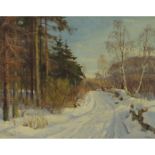 Harald Julius Niels Pryn (1891-1968), BÓNDERNES HEGN (WINTER ROAD), Oil on canvas; signed lower left