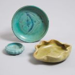 Three Deichmann Glazed Stoneware Small Dishes, mid-20th century, leaf dish width 6 in — 15.2 cm (3 P