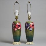 Pair of Moorcroft Anemone Table Lamps, 1950s, overall height 30 in — 76.2 cm (2 Pieces)