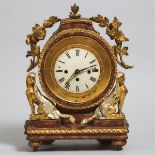 Austrian Carved, Polychromed and Parcel Gilt Grande Sonnerie Mantle Clock, early 19th century, heigh