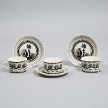 Three Royal Worcester Crown Ware Breakfast Cups and Saucers, Scottie Wilson, 1960s, saucers diameter
