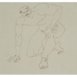 Henri Gaudier-Brzeska (1891–1915), MALE NUDE CROUCHING, 1912, Pen and ink on cream paper laid down t