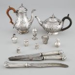 Group of Mainly Georgian and Later Silver, late 18th-20th century, coffee pot height 7.3 in — 18.5 c