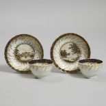 Pair of Chamberlains Worcester Fluted Tea Bowls and Saucers, c.1795, saucers diameter 5.6 in — 14.2