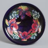 Moorcroft Orchids Shallow Bowl, 1960s, height 2.2 in — 5.6 cm, diameter 9.8 in — 25 cm