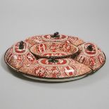 Spode Iron Red Printed Greek Pattern Pearlware Supper Set, early 19th century, largest length 14.6 i