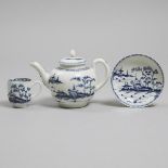 Worcester 'Cannonball' Pattern Teapot, Cup and Saucer, c.1770-80, teapot height 5.1 in — 12.9 cm (3