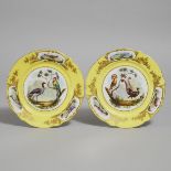 Pair of 'Sèvres' Yellow Ground Ornithological Plates, c.1900, diameter 9 in — 22.9 cm (2 Pieces)