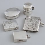 Five Various English and American Silver Boxes, late 19th/early 20th century, vesta case height 1.8