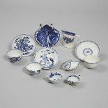 Group of English Blue and White Porcelain, 18th century, cream jug height 3.5 in — 8.8 cm (11 Pieces