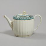 Worcester Turquoise, Black and Gilt Bordered Fluted Teapot, c.1770-75, height 4.9 in — 12.4 cm