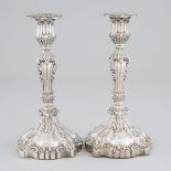 Pair of George IV Silver Table Candlesticks, Thomas, James & Nathaniel Creswick, Sheffield, 1827, he