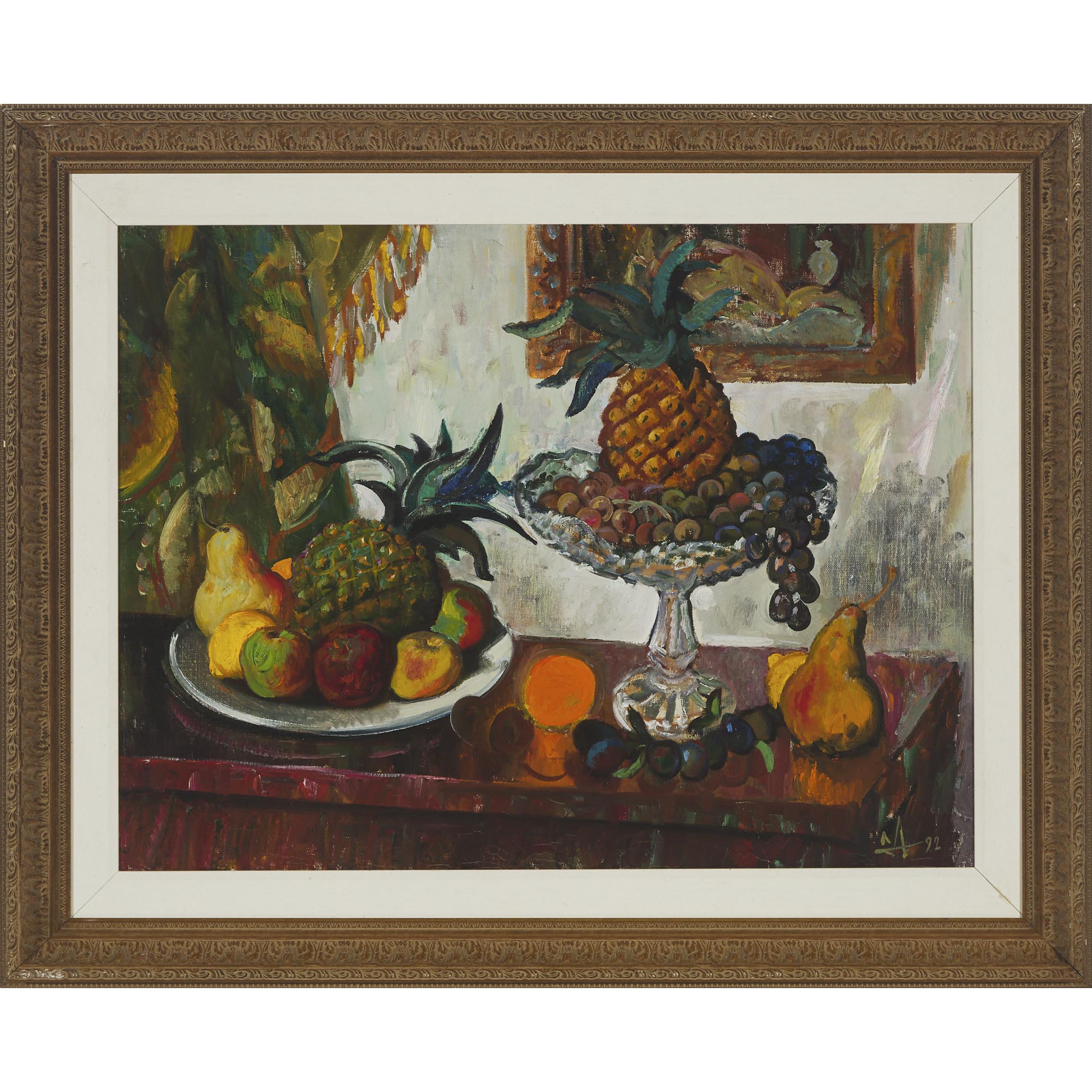 Leonty Alekseevich Arapov (1937-2001), PINEAPPLES AND ORANGES, 1992, Oil on canvas; signed with init - Image 2 of 3