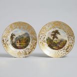 Pair of Derby Topographical Plates, c.1815, diameter 8.7 in — 22.2 cm (2 Pieces)