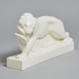 Wedgwood Matt Cream Glazed Model of a Tiger with Buck, John Skeaping, c.1930, length 13.8 in — 35 cm