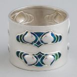 Edwardian Silver and Enamel Napkin Ring, probably W.H. Haseler, Birmingham, 1904, width 1.5 in — 3.8