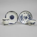 Worcester 'Feather Mould Floral' Tea Bowl and Saucer and a 'Chrysanthemum' Pattern Coffee Cup and Sa