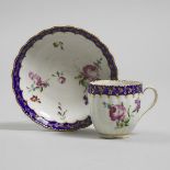 Derby Flower Painted Fluted Coffee Cup and Saucer, c.1780, saucer diameter 5.2 in — 13.1 cm