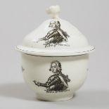 English Porcelain Black Printed ‘King of Prussia’ Covered Sugar Bowl, possibly Worcester, late 18th
