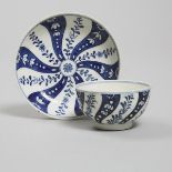 Lowestoft Blue and White Spiral Panels Tea Bowl and Saucer, c.1775-80, saucer diameter 4.7 in — 11.9