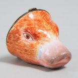 English Enamelled Copper Boar's Head Form Covered Stirrup Cup, 19th century, height 2.9 in — 7.4 cm