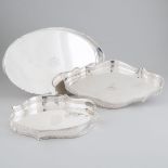 Three English Silver Plated Galleried Serving Trays, 20th century, largest length 22.2 in — 56.5 cm