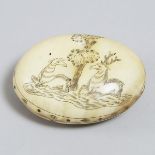 German Engraved Pressed Horn Snuff Box, 19th century, width 2.75 in — 7 cm