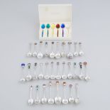 Thirty Mainly North American and English Silver Souvenir Spoons and Six Norwegian Enameled Silver-Gi