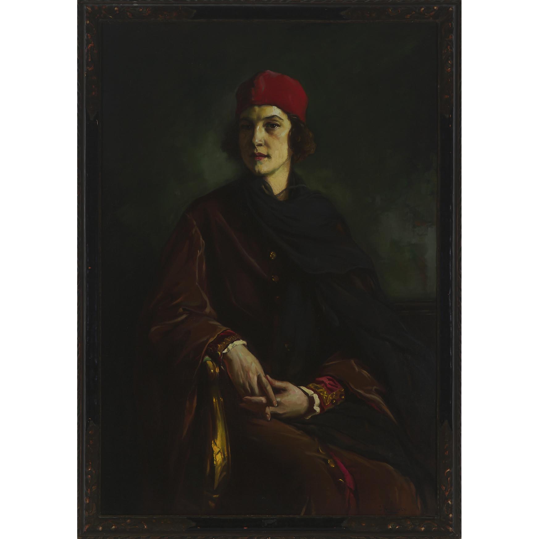 Julius C. Rolshoven (1858-1930), FLORENTINE YOUTH, Oil on canvas; signed lower right, signed and tit - Image 2 of 3