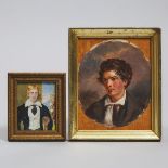 Two British School Portrait Miniatures of Young Men, early-mid 19th century, larger frame 9 x 7.25 i