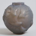 ‘Formose’, Lalique Moulded and Grey-Cased Opalescent Glass Vase, c.1930, height 6.8 in — 17.2 cm