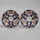 Pair of Worcester Blue Scale Ground Plates, c.1770, diameter 7.6 in — 19.4 cm (2 Pieces)