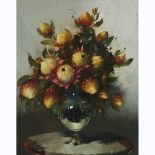 Hennie Griesel (1931-2015), PROTEA FLOWERS IN A VASE, 1980, Oil on canvas board; signed and dated /8