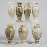 Seven Piece Italian Turned Onyx Mantle Garniture, mid 20th century, each height 7.75 in — 19.7 cm (7