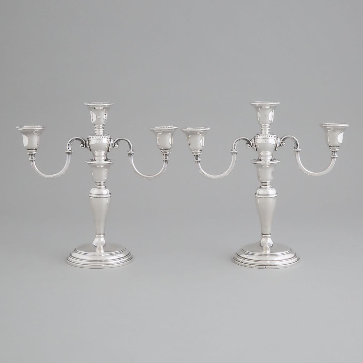 Pair of Canadian Silver Three-Light Candelabra, Henry Birks & Sons, Montreal, Que., 1971, height 10.