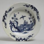 Lowestoft Blue Painted Chinoiserie Plate, c.1775, diameter 9 in — 22.9 cm