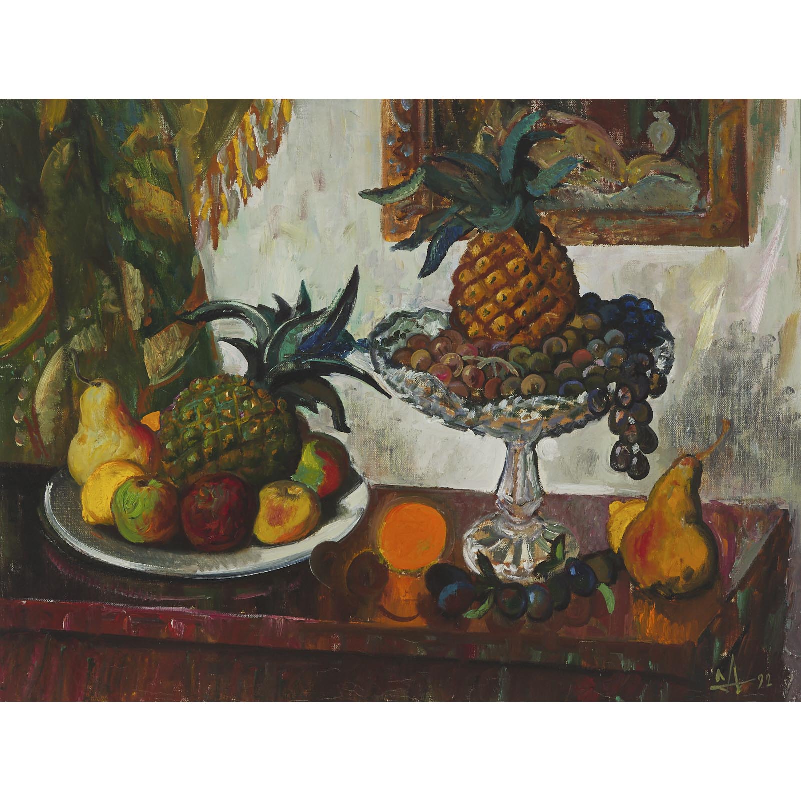 Leonty Alekseevich Arapov (1937-2001), PINEAPPLES AND ORANGES, 1992, Oil on canvas; signed with init