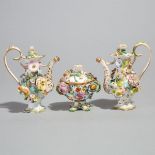 Pair of Coalbrookdale Flower-Encrusted Water Ewers and a Covered Jar, c.1830-40, height 6.4 in — 16.
