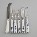 French Porcelain Moulded and White Glazed Knife Handle, probably Saint Cloud, c.1740, together with