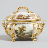 Derby Topographical Covered Sauce Tureen, c.1815, height 5.1 in — 13 cm; length 6.7 in — 17 cm