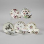 Five English Porcelain Tea Bowls and Saucers, late 18th century, largest saucer diameter 5.7 in — 14