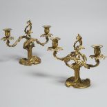 Pair of Louis XV Style Gilt Bronze Two Light Candelabra, early 20th century, 11 x 13.5 in — 27.9 x 3