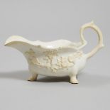 Bow Moulded and White Glazed Prunus Sauce Boat, c.1752-55, length 8 in — 20.3 cm