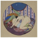 Gerda Wegener (1885–1940), EROTIC SCENE, Gouache and ink on tan paper, painted as a tondo; signed lo