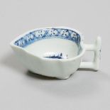 Derby Blue and White Leaf Shaped Butter Boat, c.1775, length 2.7 in — 6.9 cm