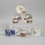 Group of New Hall Tea Wares, late 18th/early 19th century, larger teapot height 6 in — 15.3 cm (9 Pi